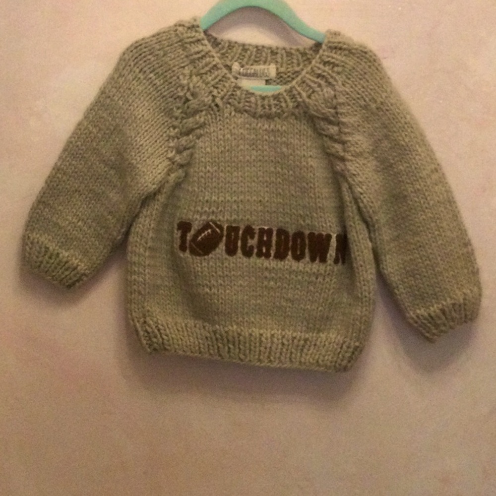 Handknit 'Touchdown' Football Sweater in Heather Olive